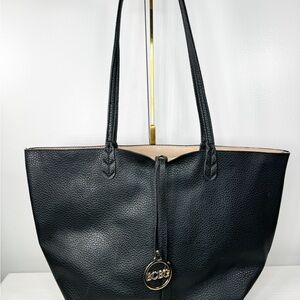 BCBG Paris Black Pebbled Faux Leather Reversible Tote Bag Large Shopper
